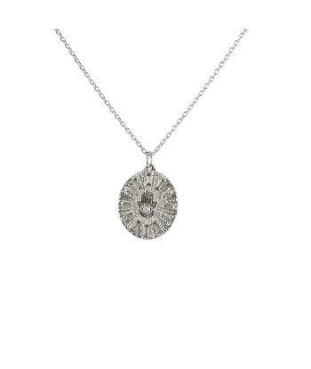 Collier argent 925 médaille main de Fatma et zircons la colonne vertébrale