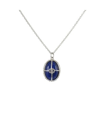 Collier argent 925 cabochon lapis, cage et oeil de votre