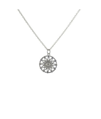 Collier argent 925 médaille ajourée oeil et zircons brillant des détails fins