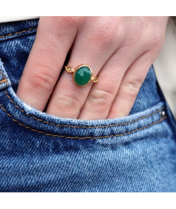 Bague dorée pierre facettée et zircons destockage