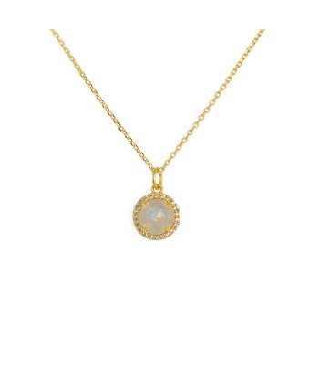 Collier doré pendentif rond pierre et zircons solde