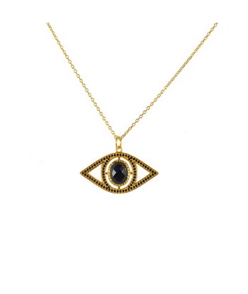 Collier doré pendentif oeil XXL pierre et zircons Economisez 