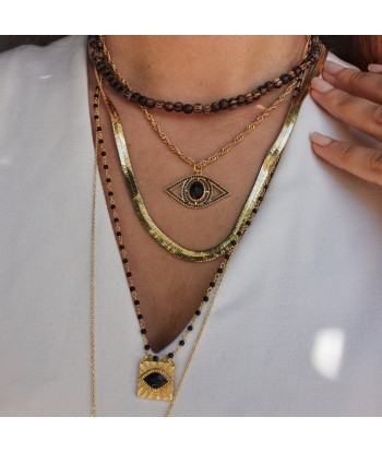 Collier doré pendentif oeil XXL pierre et zircons Economisez 