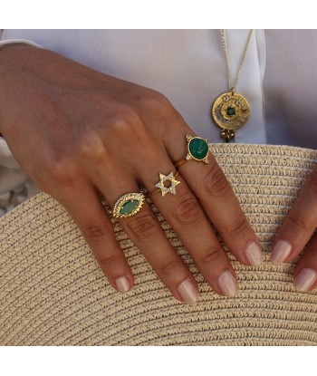 Bague dorée pierre en demi sphère et zircons Fin de série