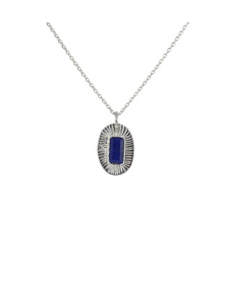 Collier argent 925 pendentif ovale texturé et lapis soldes