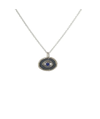 Collier argent 925 pendentif oeil lapis oxydé mate Faites des économies