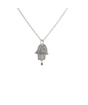 Collier argent 925  main de fatma texturée et pampille pierre offre 