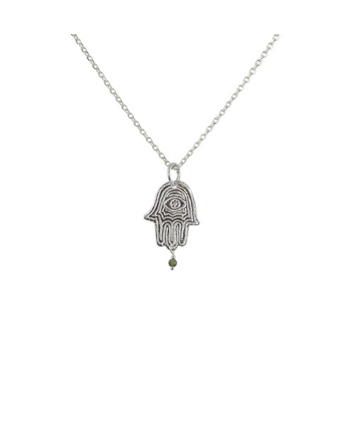 Collier argent 925  main de fatma texturée et pampille pierre offre 