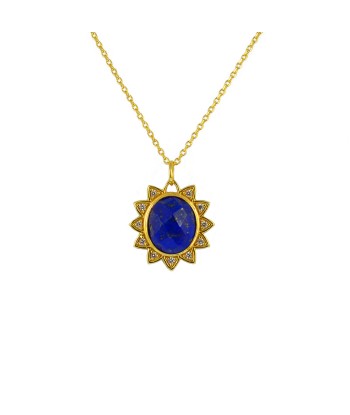 Collier doré pendentif soleil pierre facettée et zircons le des métaux précieux