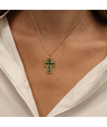 Collier doré pendentif croix baroque pierres acheter