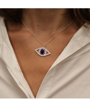 Collier argent 925 pendentif oeil XXL lapis et zircons Les magasins à Paris et en Île-de-France