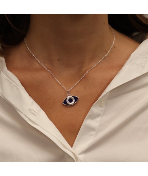 Collier argent 925 oeil ovale en lapis pas cher 