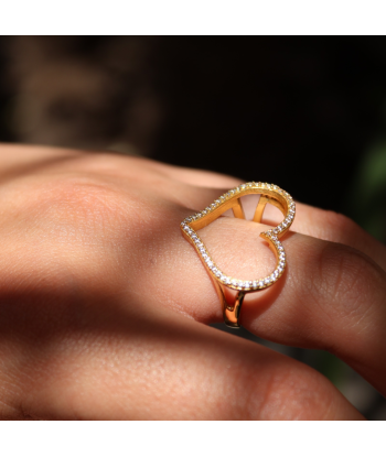 Bague dorée coeur zircons XXL une grave pollution 