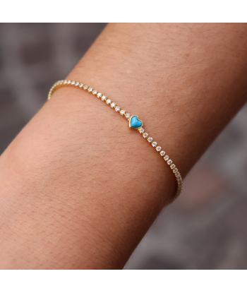 Bracelet doré tennis zircons et coeur turquoise Faites des économies